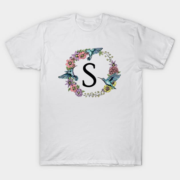 Monogram Frame Hummingbirds Letter S T-Shirt by rachelsfinelines